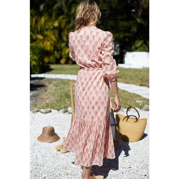 Emerson Fry India Collection Frances Organic Cotton Dress Monday Flowers Pink M - Picture 2 of 9